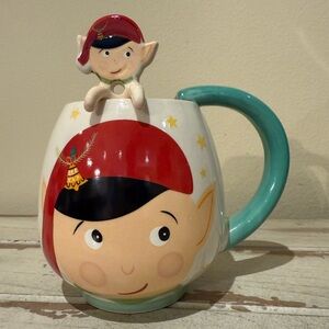 Festive Elf Mug with Teal Handle and Spoon